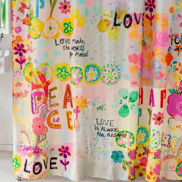 Natural Life Boho Rainbow Garden Cream Colorful Peace & Love Shower Curtain NWOT - Picture 2 of 6